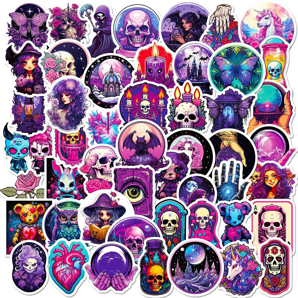 Cartoon Purple Gothic Skull Stickers Decals for Skateboard Laptop Motorcycle Phone Car Waterproof