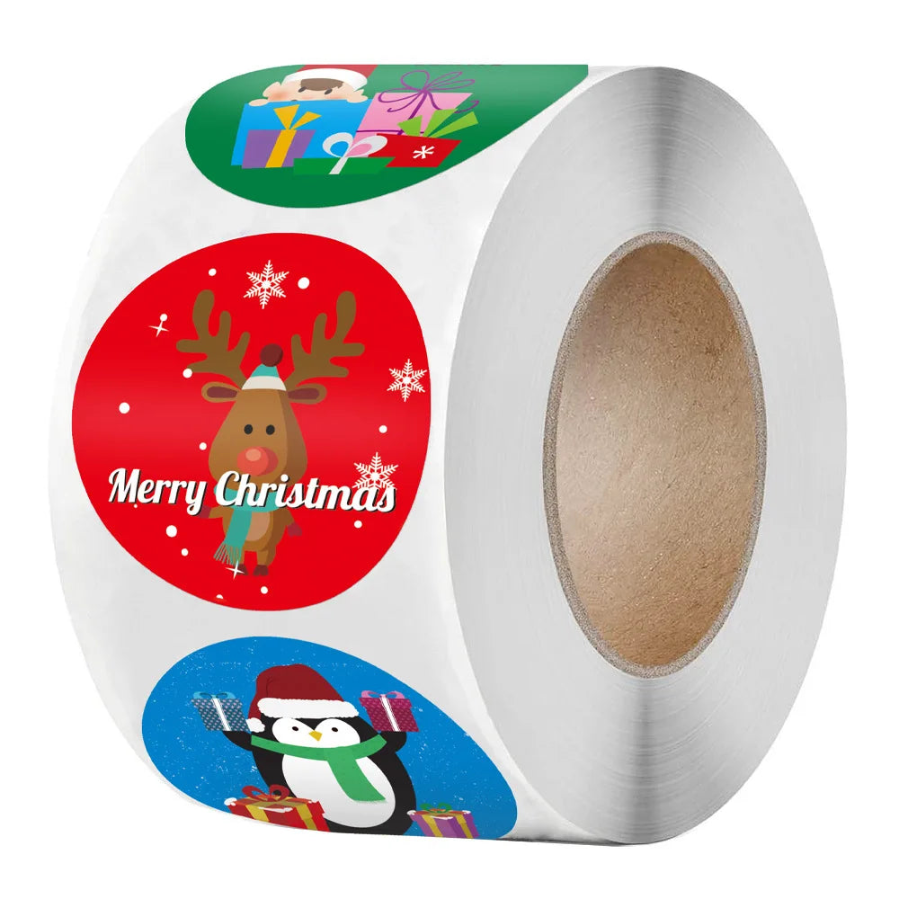 100-500Pcs Kraft Paper Round Labels Christmas Gift Sticker Xmas Tree Candy Box New Year Packaging Bag Christmas Decorations