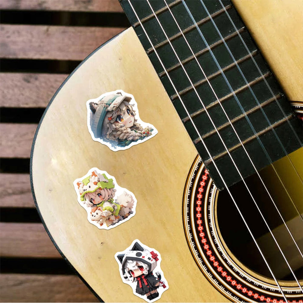 10/25/50PCS Cartoon Pixel Wind Animal Girl Graffiti Sticker Waterproof PVC Cute Luggage Guitar Skateboard Cup Phone DIY Decal