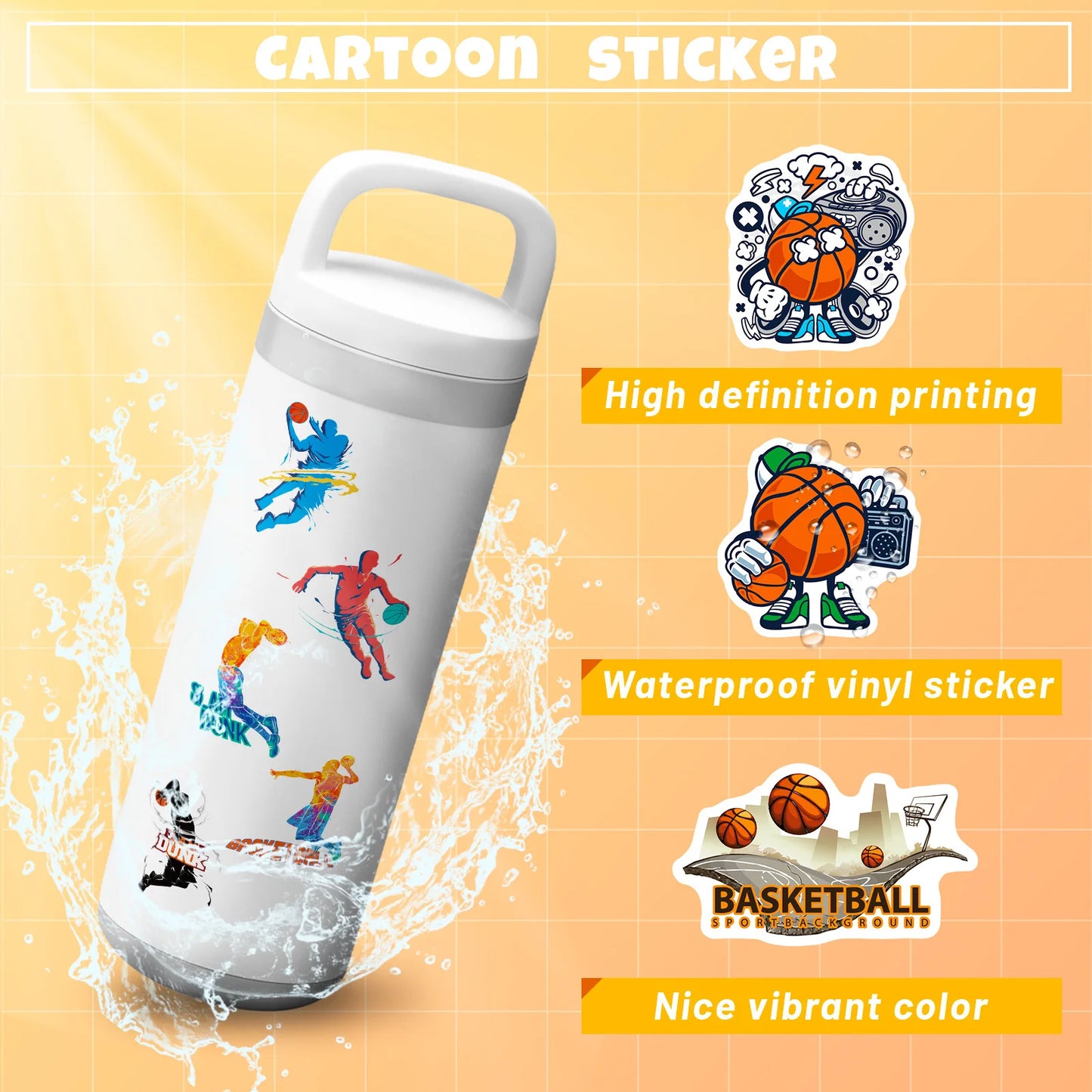 10/25/50pcs Cartoon Basketball Sticker Packs