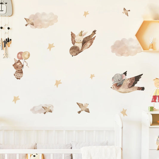 Nordic Boho Watercolor Animal Wall Stickers for Kids Nursery Decor