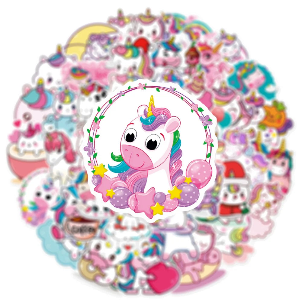 10/50Pcs Cute Cartoon Horse Stickers for Laptop Luggage Phone Car Scooter Funny Vinyl Decal for Kids Girl Children Gift