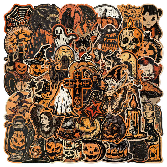 10/50pcs Vintage Kawaii Halloween Witch Pumpkin Stickers Aesthetic DIY Fridge Phone Diary Car Motorcycle Decoration Sticker