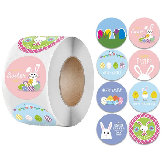 500Pcs Happy Easter Stickers Cute Rabbit Self Adhesive Seal Label Sticker For Easter Party Kids Gift Bag Decor Tags Handmade