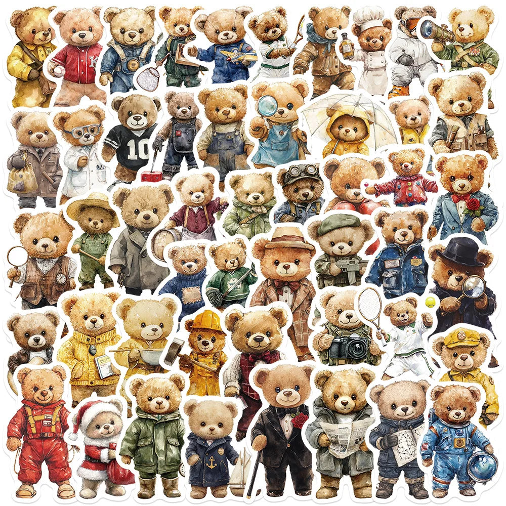 50Pcs Korean Teddy Bear Stickers Waterproof Decals
