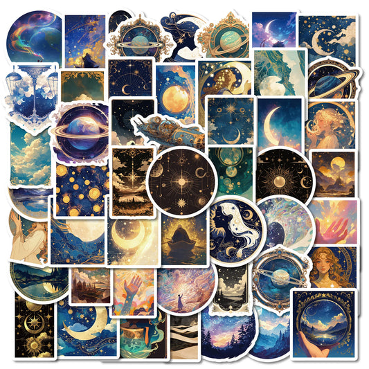 50Pcs Cartoon Sun Moon Stars Stickers for Helmet Wall DIY Decor