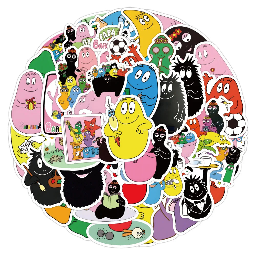 10/52Pcs Cute Les Barbapapa Stickers Skateboard Guitar Suitcase Freezer Motorcycle Classic Toy Decal Funny Sticker