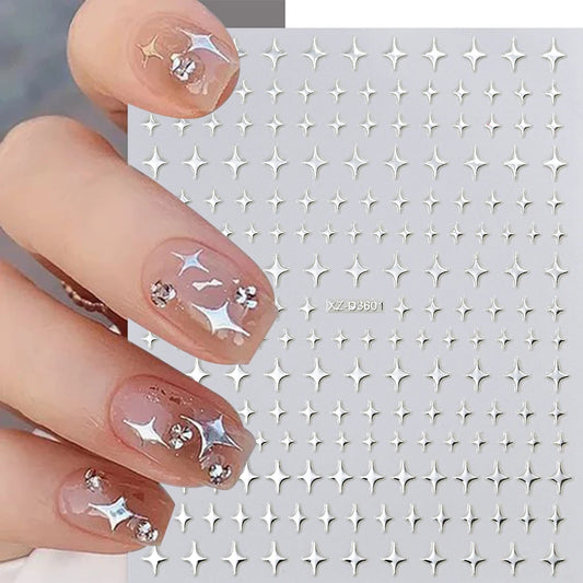 3D Metallic Star Nail Stickers Gold/Silver Y2K Manicure