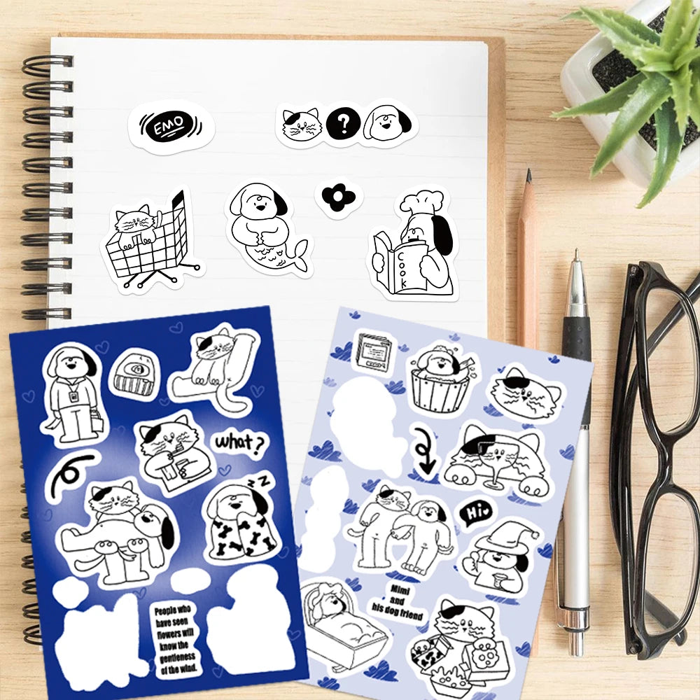 8PCS Cute Puppy Daily Stickers DIY Mix And Match Waterproof Funny Decorative Scrapbook Cup Laptop Phone Kids Party Toy PVC Gift