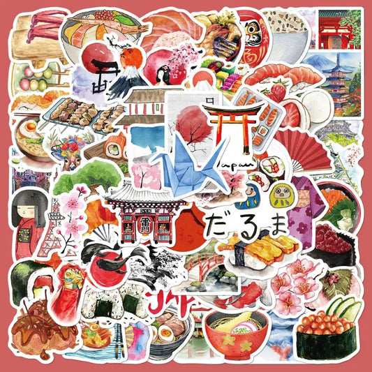 64pcs Cartoon Travel Stickers for Helmet, Wall, Desktop Decoration