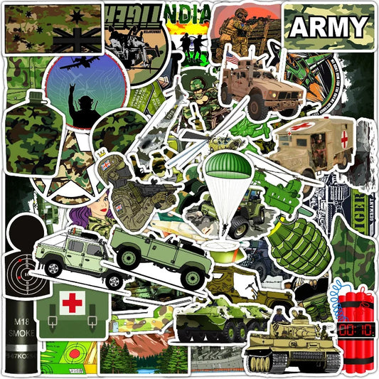 Graffiti Army Tank Stickers: Luggage, Water Bottle, Phone, Laptop, Guitar, Skateboard, Helmet, Car