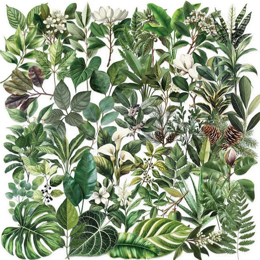 50PCS Kawaii Green Leaf Stickers for Scrapbooking DIY