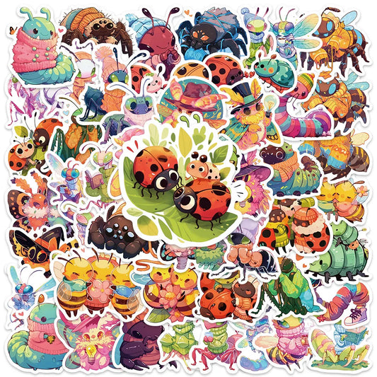 50pcs Cute Cartoon Bee Spider Ladybug Insect Stickers For Kids Luggage Laptop Water Bottle Diary Phone Vinyl Bicycle Decals