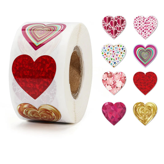 Valentine's Day Heart Stickers, 500pcs Roll, Glitter Red