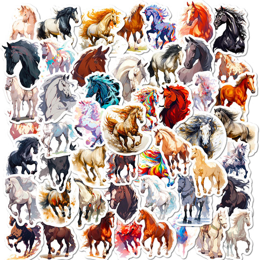50pcs Cartoon Horse Graffiti Stickers for Helmet, Desktop, Wall Decoration