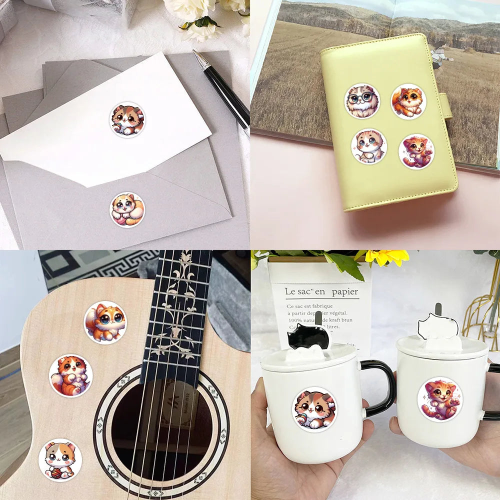 100-500pcs Cute Cat Stickers Cartoon for Kids Children's Packaging Home Made Animal Reward Sealing Label DIY Album Sticker Toy