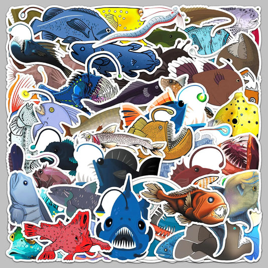 50pcs Rare Deep Sea Fish Graffiti Stickers for Helmet, Wall, DIY Decoration