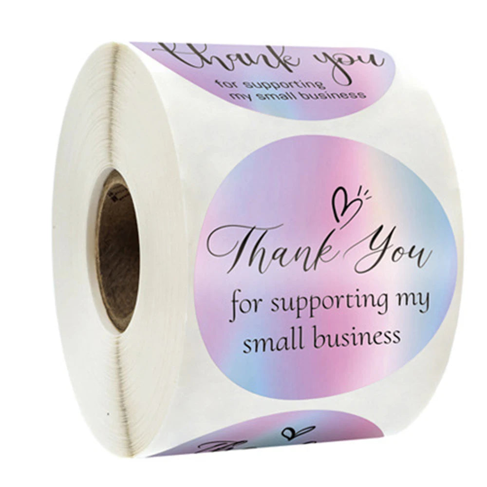 500pcs/roll Thank You Sticker 3.8cm Hologram Silver for Supporting Small Business Labels Envelope Sealing Gift Packaging Sticker