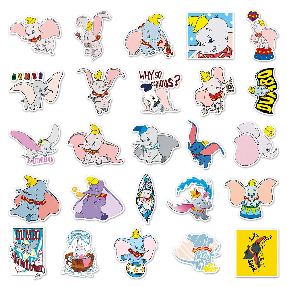 10/30/50pcs Disney Cute Cartoon Dumbo Stickers Decal Kids Toy Scrapbook Diary Phone Laptop Guitar Graffiti Waterproof Sticker