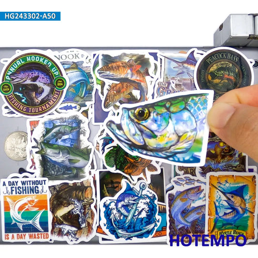 20/30/50Pieces Sea Fishing Stickers Funny Fisherman Style Outdoor Trip for Phone Boat Luggage Bike Car Motorcycle Laptop Sticker