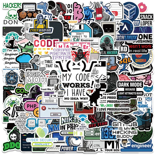 50/100pcs Funny Cartoon Hacker Engineer Stickers IT Programming Computer Sticker Luggage Guitar Phone Waterproof Vinyl Decals