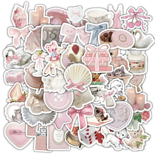 Cute Pink Cartoon Stickers Pack - Aesthetic Decals for Laptop, Notebook, Suitcase