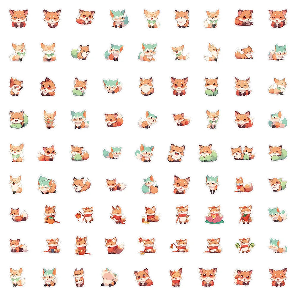 10/40/83PCS Cute Fox Stickers Cartoon Animal Decals Waterproof Decoration Laptop Guitar Car Bike Skateboard Graffiti Kids Toy