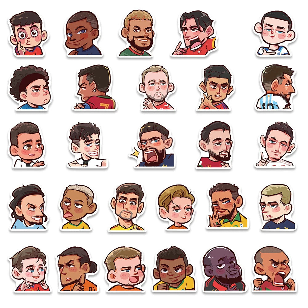 10/30/54PCS Cartoon Soccer Football Star Sticker Packs with Messi, Ronaldo, Suarez, Neymar, and More