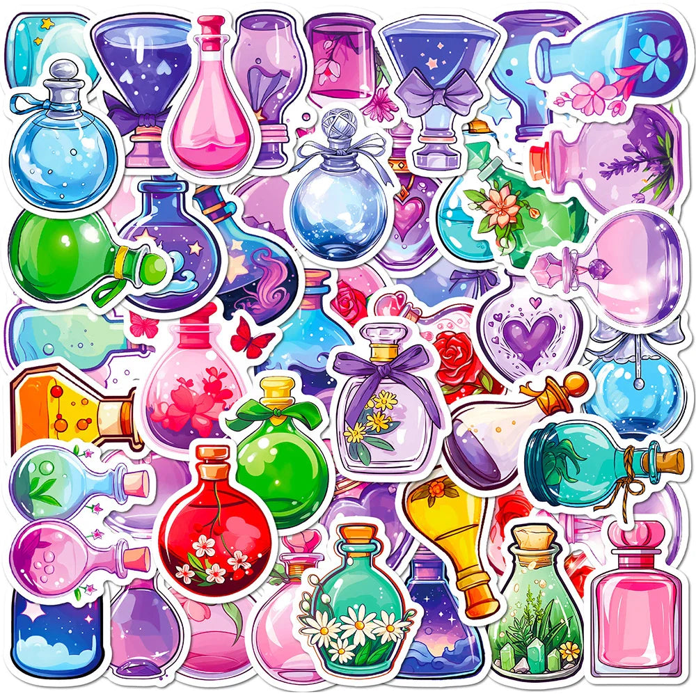 Cute Cartoon Magic Bottle Stickers 10/30/50/100pcs Aesthetic Decals for Laptop, Guitar, Car, Kids Toy