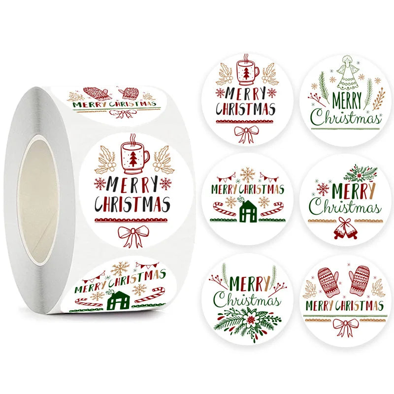 100-500pcs Merry Christmas Stickers 1Inch Santa Merry Tree Festival Sticker For Gift Package Seal Labels Wedding Decoration