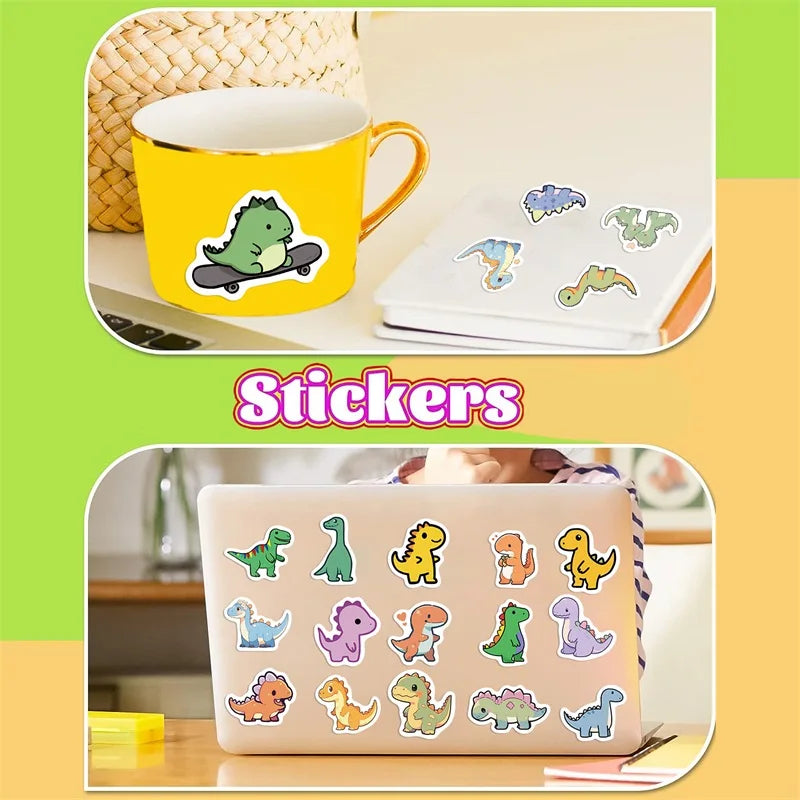 10/30/100PCS Cartoon Small Dinosaur PVC Sticker Aesthetic Children's Decoration Scrapbooking Stationery School Supplies for Kids