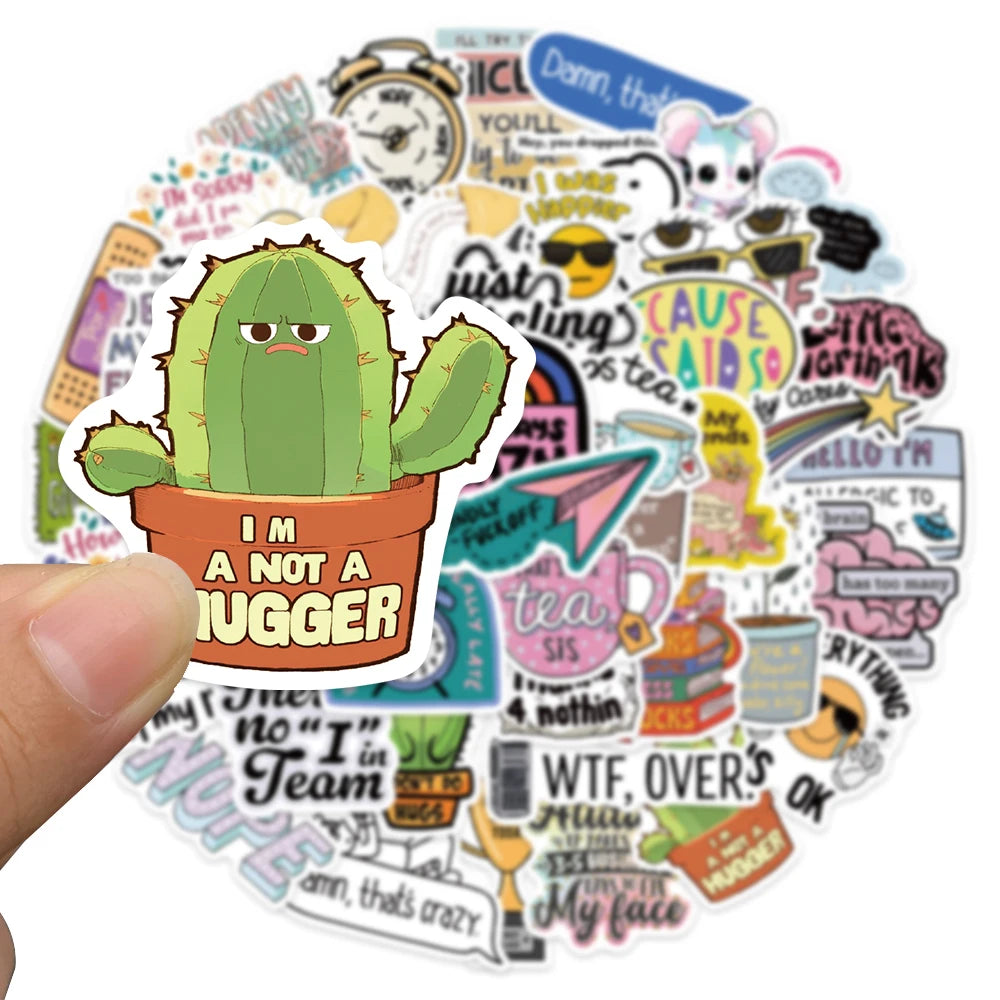 50pcs Cartoon Sarcastic Stickers Decals For Phone Laptop Refrigerator Notebook Suitcase Aesthetic Waterproof Stickers