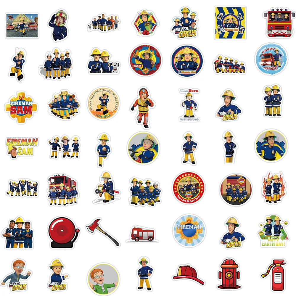 10/30/50PCS Fireman Sam Cartoon Education Stickers For Kids DIY Notebook Phone Laptop Suitcase Stationery Fire Truck Decals Gift