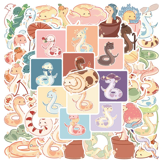 50PCS Kawaii Snake Cartoon Stickers Waterproof for Phone Laptop Luggage Guitar
