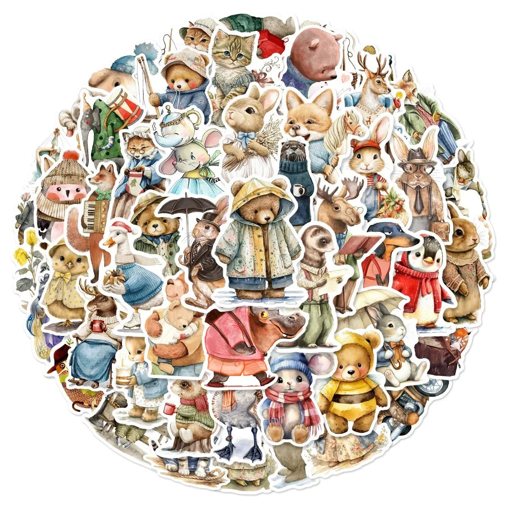 Retro Animal Cartoon Stickers for Luggage, Notebook, Guitar, Laptop, Phone, Water Bottle (10/25/50pcs)