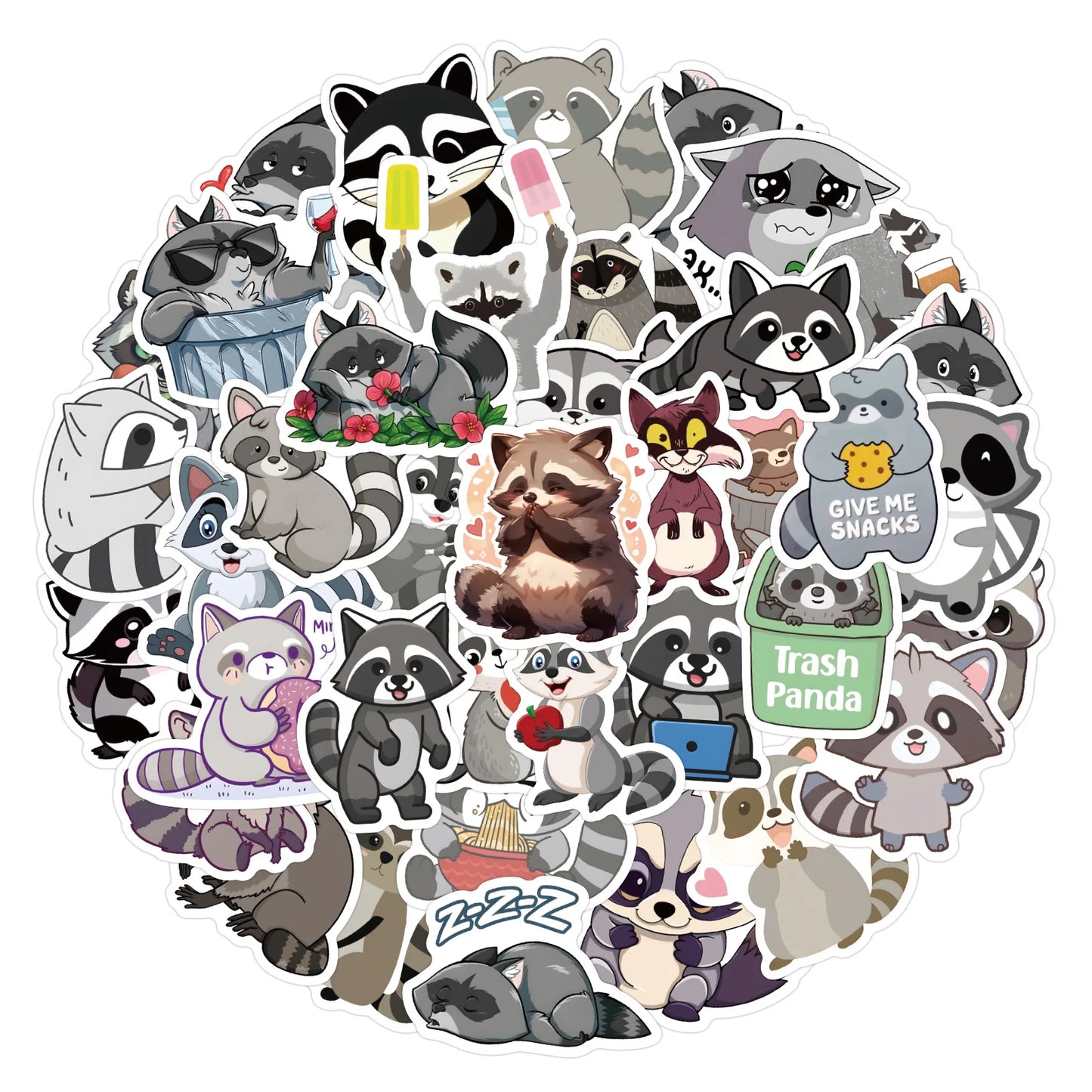 10/30/60PCS Kawaii Raccoon Stickers Cartoon Graffiti Cute Animal Decals DIY Ornament Car Bike Guitar Diary Scrapbook Kids Toy