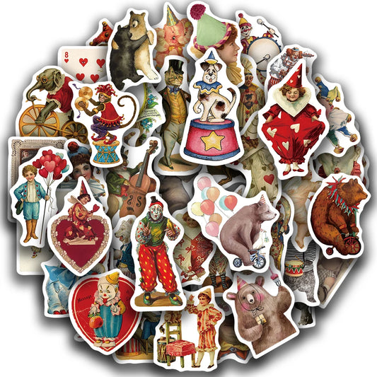Vintage Circus Clown Stickers 50PCS Retro Aesthetic Decals