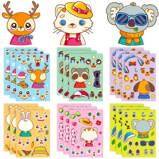 Cute Animal Face Puzzle Stickers - Cat & Elephant Jigsaw for Kids