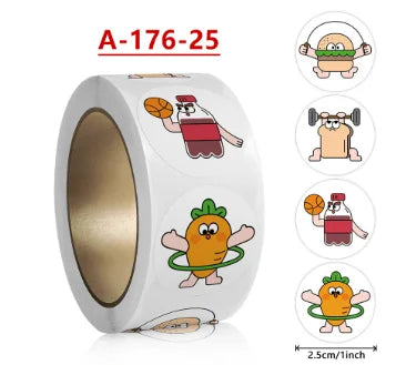 500Pcs Children's Cartoon Animal Stickers Baby Stickers Kindergarten Inspirational Little Red Flower Reward Roll Stickers