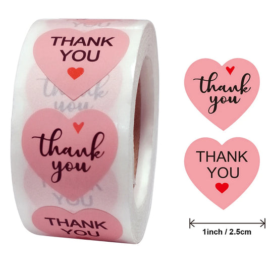 500 Heart Thank You Stickers for Business Packaging