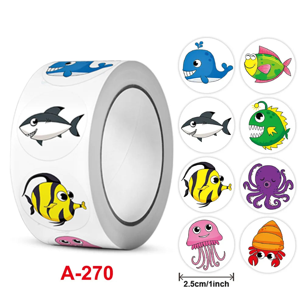50-500pcs Cute Cartoon Marine Animal Stickers Children Reward Label Encouragement Scrapbooking Decoration Stationery Sticker