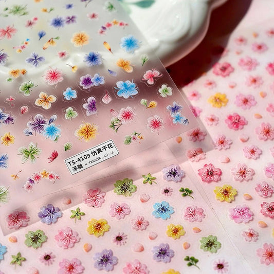5D Floral Nail Art Stickers: Colorful Dried Flower Decals
