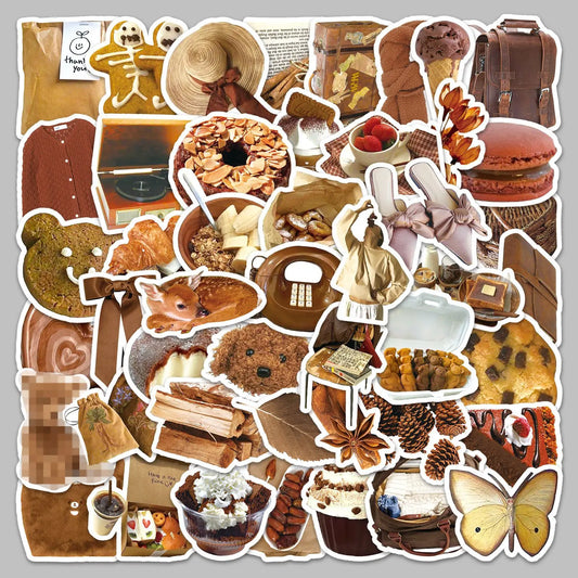 50pcs Cartoon Brown Graffiti Stickers for Helmet, Wall, DIY Decoration