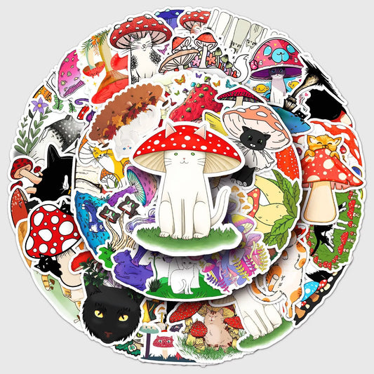 Cartoon Cat Mushroom Stickers for Phone Laptop Luggage Skateboard Decals Gift