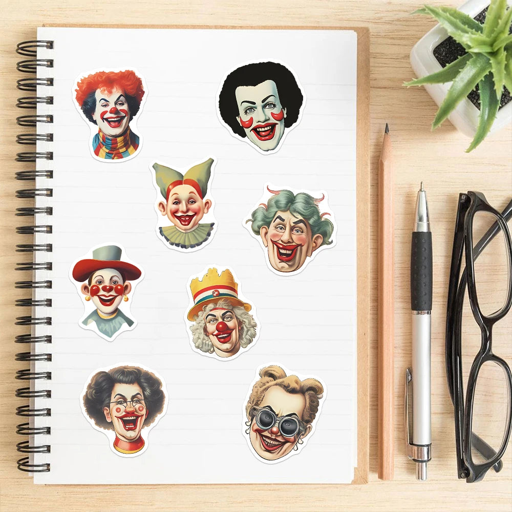 10/25/50PCS Amusement Park Circus Funny Joker Sticker Art Waterproof Halloween DIY Laptop Refrigerator Guitar Helmet Toys Decal