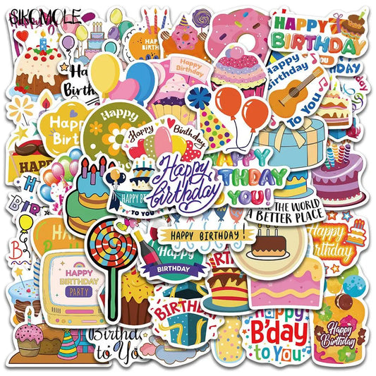 Cartoon Happy Birthday Stickers - 10/30/50pcs Kawaii DIY Decals for Kids, Luggage, Laptop