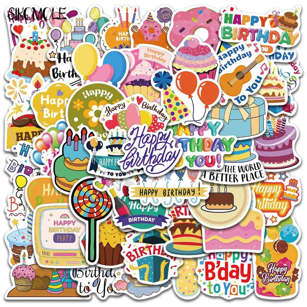 Cartoon Happy Birthday Stickers - 10/30/50pcs Kawaii DIY Decals for Kids, Luggage, Laptop