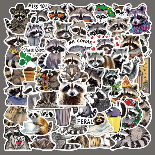 50pcs Cute Raccoon Cartoon Graffiti Stickers for Helmet, Wall, DIY Decor