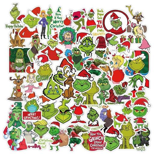 50pcs Grinch Anime Sticker Pack for Laptop, Phone, Car, Scooter, Water Bottle, Suitcase, Refrigerator, Stationery