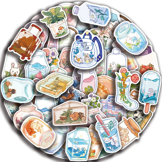 50Pcs Cute Animal Plant Waterproof Stickers for Kids